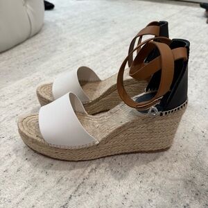 Hermes White, Black & Brown Espadrille Wedge Sandals